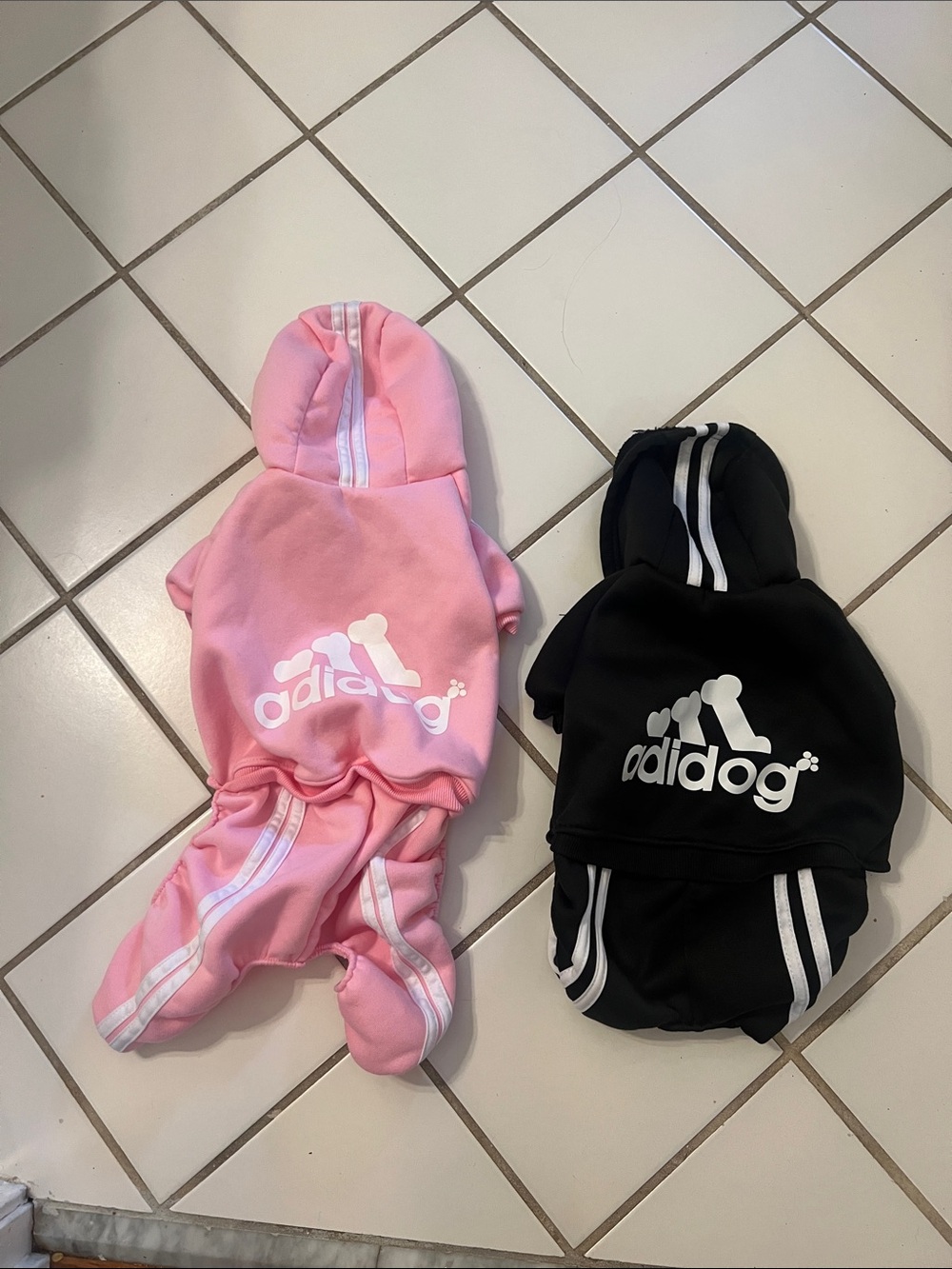 adidog™ Pink Dog Hoodie with Sport Stripe Black